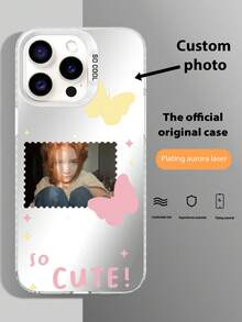 1pc IMD Laser Customizable White TPU+PC Soft-Hard Hybrid Shockproof Phone Case. Personalized Text Phone Case, Anniversary Gift, Valentine's Day Gift, Birthday Gift, Wedding Gift, Mother's Day Gift, Father's Day Gift, Best Friend Gift - Multicolor - View 2