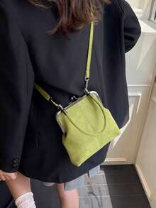 2025 Autumn And Winter New Fashion Retro Suede Material Handbag, Detachable Women's Shoulder Bag, With Button Closure Wallet. Simple Green Crossbody Bag - Green - View 5