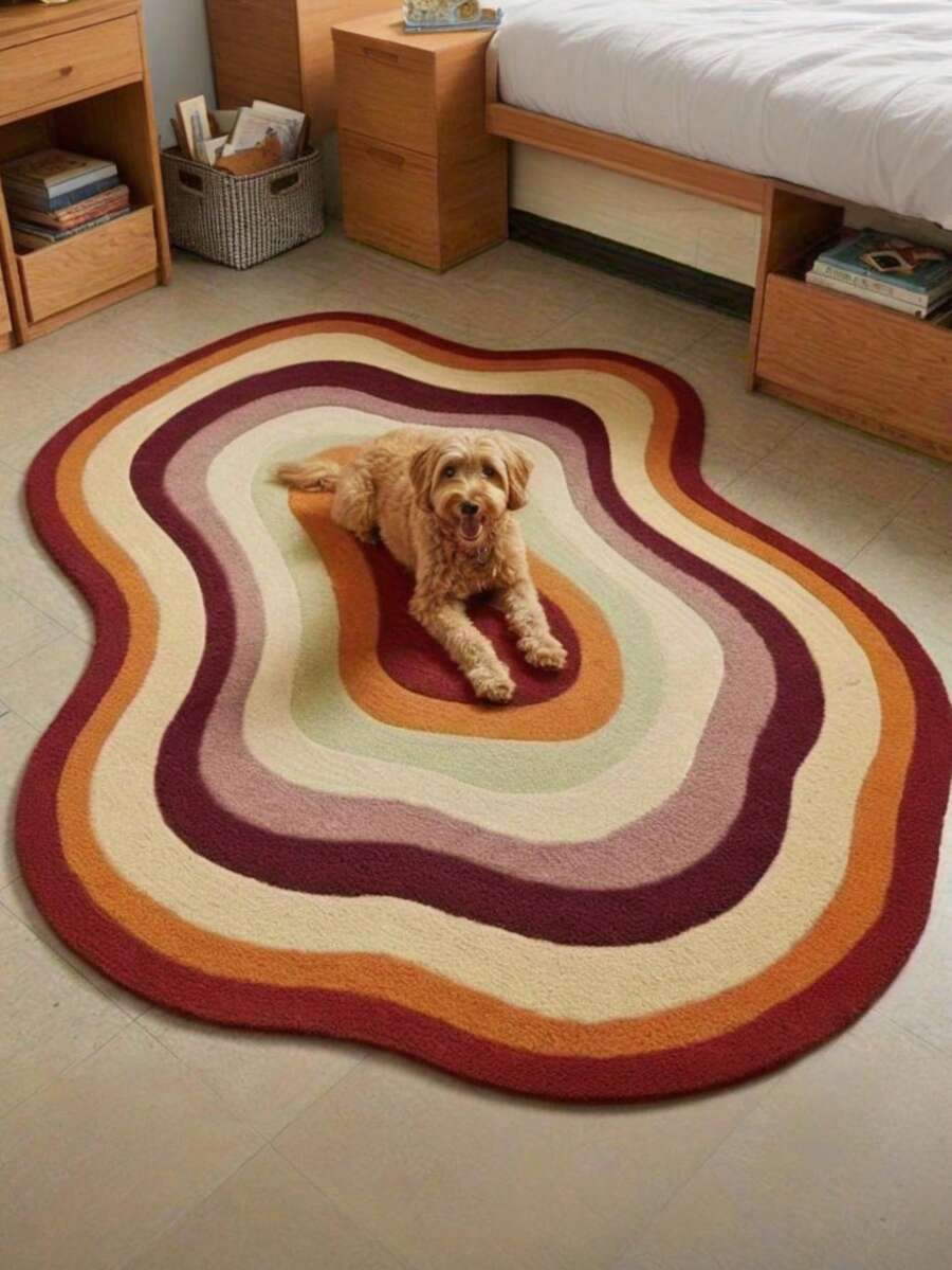 1 件高品质仿羊毛地毯 - 彩色云朵多巴胺几何图案，鲜艳的彩虹色，尺寸可达 23.2 平方英尺，仅限手洗，现代艺术家居装饰，适用于客厅和卧室，区域地毯