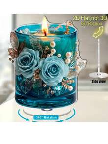 Urzekająca noc, szklana świeca bożonarodzeniowa i projekt domu – płaska dekoracja świąteczna z akrylu 2D, odpowiednia na werandę, do sypialni i salonu – najlepszy prezent świąteczny