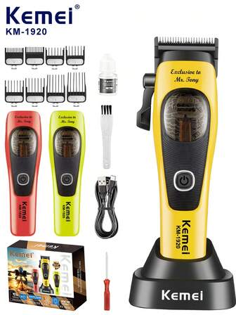  KEMEI Men's Professional Hair Clipper Set, Hair Cutting Scissors Set, DLC Blade Clipper, Professional Barber Use, USB Rechargeable Clipper, Men's Haircutting Tool, Gift For Men