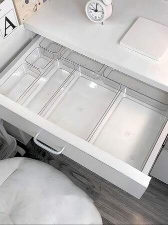 8/9件套透明亚克力化妆品收纳盒，带抽屉内置分隔板和整理盒，桌面办公文具收纳盒，家用书桌和抽屉整理盒