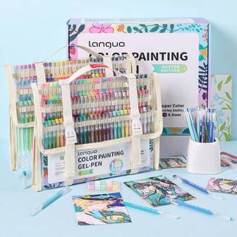 languo 168-delars neutrala pennor presentset med förvaringspåse, 0,6 mm spets, högkapacitetspenna för handböcker, lämplig för att göra handböcker, måla klotter, gör-det-själv-pyssel, rätta elever