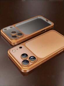 1pc Minimalist Ice Feel Clear Matte Electroplated Camera Protection Case Compatible With IPhone 17 Pro Max Plus Transparent With Lens Film - Orange - View 2