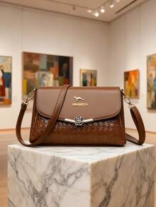 时尚品牌女士钱包和手提包，奢华设计师休闲斜挎包，高品质女士单肩邮差包（品牌字母随机） - 棕色 - 查看 7