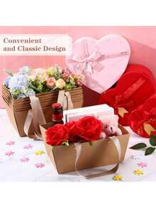 【散装牛皮纸篮】圣诞节空牛皮纸礼品篮，带提手，9.8 x 6.5 x 4.3 英寸 - 礼品包装、婚礼、派对、圣诞节、情人节 - 彩色 - 查看 3