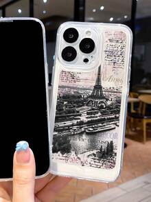 1个时尚独特的巴黎埃菲尔铁塔、报纸、字母图案透明TPU软手机壳，兼容 17/17Pro/16/16pro/16plus/15/15promax/15pro/11/12/13/14promax/12mini/13mini/11pro/11promax/12pro/12promax/13pro/13promax/14pro/14promax - 彩色 - 查看 2
