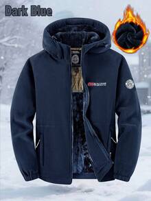 冬季新款户外运动棉质夹克 男士休闲连帽上衣 加厚外套 - 藍色 - 查看 3