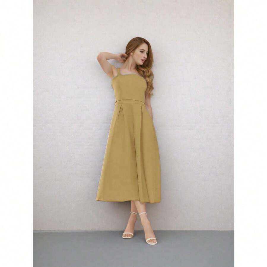 Tailored Dress With Built-In Bra Cups. Fashion Items!!! - Caqui - Ver 1