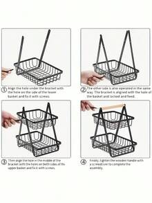2/3 Layer Large Capacity Metal Fruit Basket - Fruit Basket Storage Rack, Portable Handheld Design, Multi-Layer Fruit Storage Rack With Detachable Rectangular Shelves - Space Saving Countertop Storage Cabinet, Suitable For Kitchen And Office - Sturdy Metal Structure, Suitable For Various Items - Easy To Clean - Multicolor - View 7