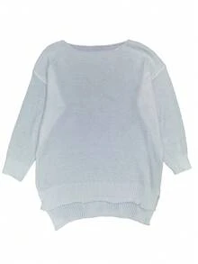 Plus Size Solid Color Asymmetric Collar Long Sleeve Pullover Sweater, Loose Casual Sweater With Front Short Back Long Design, Suitable For Autumn And Winter - White - View 1