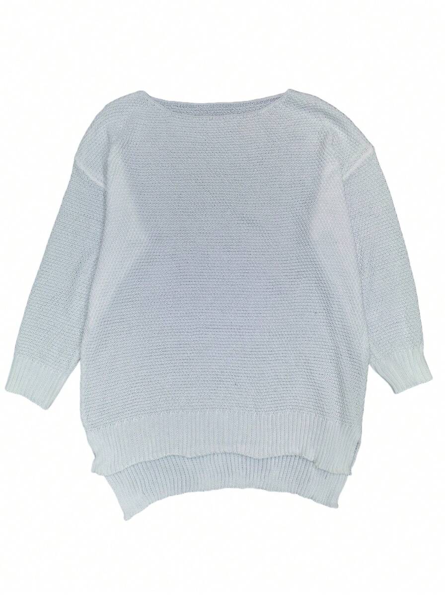 Plus Size Solid Color Asymmetric Collar Long Sleeve Pullover Sweater, Loose Casual Sweater With Front Short Back Long Design, Suitable For Autumn And Winter - White - View 1