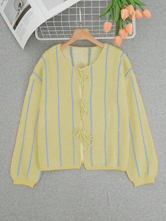 秋冬新款时尚法式开衫，时尚条纹，蓝色条纹，撞色，女士返校服装，长袖上衣