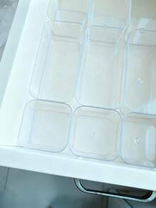 4/5/6/9pcs Stackable Transparent Drawer Organizer Box, PET Material, Suitable For Storing Hair Clips, Scrunchies, Makeup Sponges, Makeup Brushes And Other Cosmetic Items, For Home And Commercial Use, Multiple Sets Available - Clear - View 10