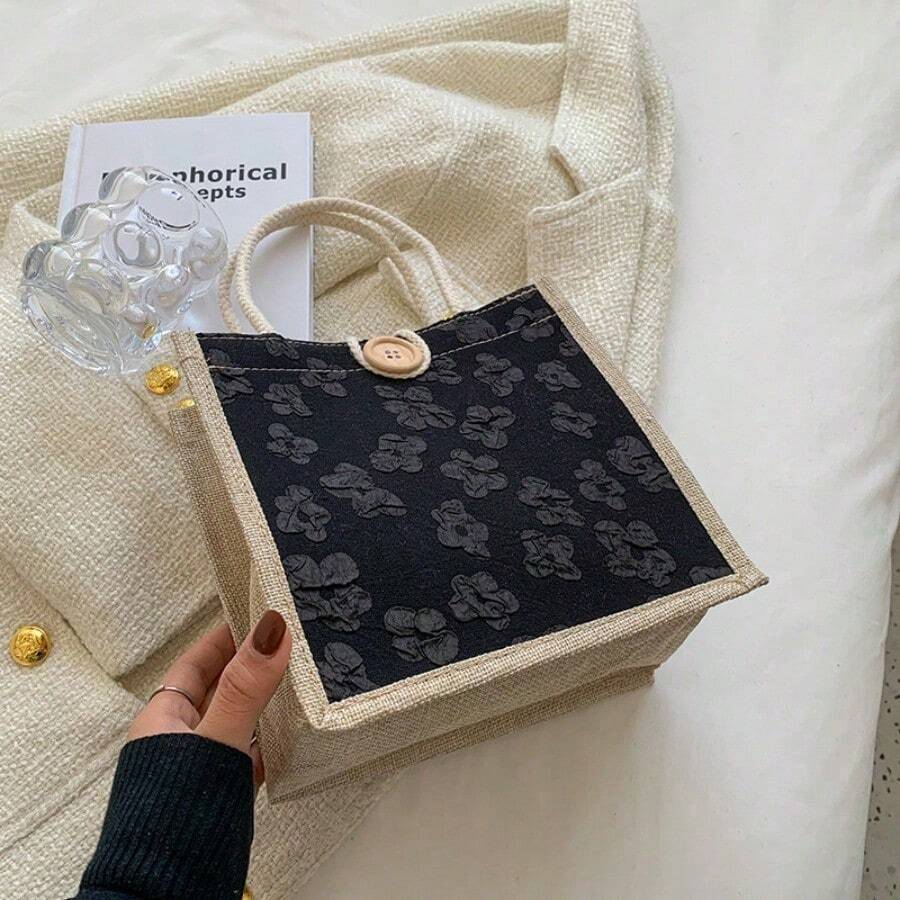 1 Piece Of New Linen Hand-Held Lunch Bag - Japanese-Style Casual Outing Mom Bag - Student Hand-Held Lunch Box Bag - Popular On - Versatile, Lightweight, Breathable, Small-Sized, And Unique Women's Bag - 卡其色 - 查看 1