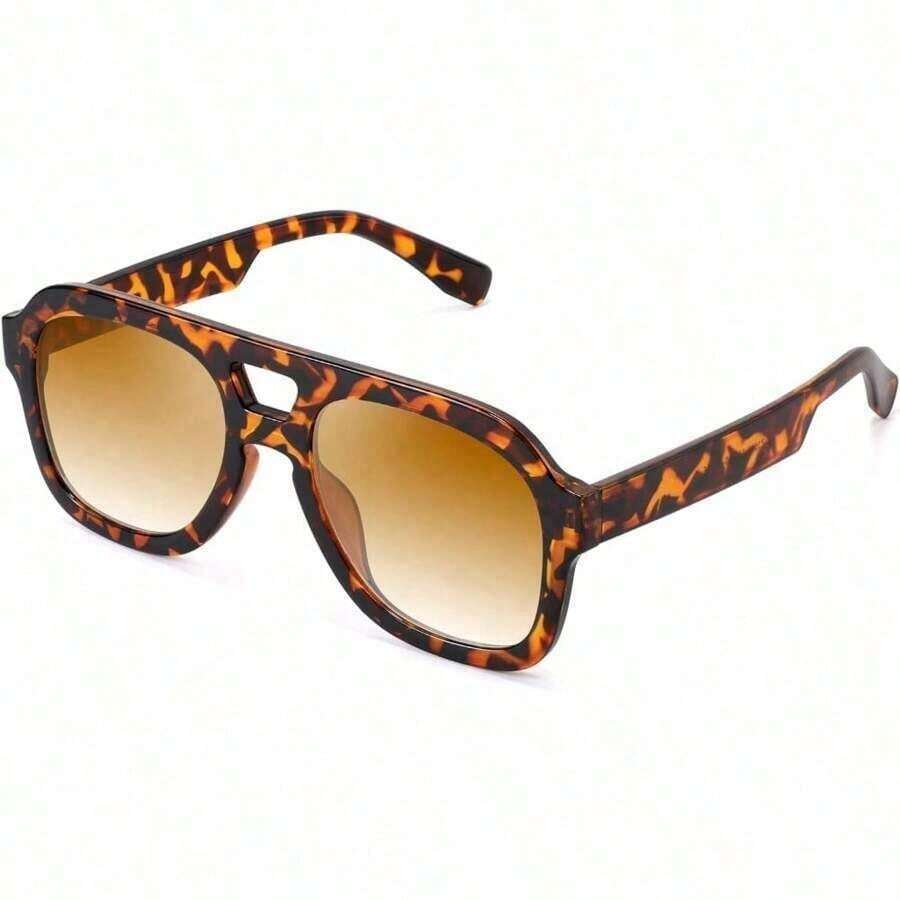 Vintage Fashion Glasses Women And Men ,Summer Beach Glasses, Double Bridge Large Square Thick Frame Eyewear, Driving Shopping Walking Photography Hiking Work Daily Dressing Party Glasses CK2846 - 005 - 查看 1