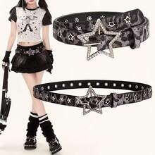 4pcs/3pcs/2pcs/1pc Retro Western Style Women Belt, Featuring Star Buckle In Black, Khaki, White And Gold Colors, Durable Standard Size Suitable For Casual, Formal, Beach And Daily Wear, Unisex Western Fashion Item (No Feather, Machine Washable), Elegant Vintage Embossed Boho Design With Golden Hardware, Applicable For Wedding, Party And Daily Use, Comfortable PU Material - Multicolor - View 13