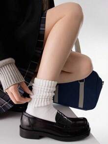 1/2/3/4/5双装女士罗纹透气舒适一次性中筒袜，纯色简约风格，适合日常穿着、旅行，女士适用 - 常規款 - 查看 3