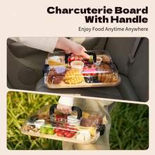 6-Piece Portable Cheese Tray With Clear Acrylic Lid - Includes A Lidded Snack Plate, Cheese Knife, And A Safety Lock Lid. Reusable Flip-Top Tray Suitable For Cheese, Picnics, And Holidays. Also Includes A Handle-Equipped Serving Board (Suitable For Both Cooked And Raw Foods). - 棕色 - 查看 3