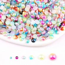 Fancy Multi Rainbow Colors, 2MM-10MM, 7 Sizes , Flatback Half Round ABS Pearls , Glue On Jewelry Beads Stones Diamond 3D Pattern Design Accessories Glitter Manicure Decal Decorations For Clothes,Bag,Shoes,Cups,Phone Covers,Handicrafts,Diy Trim.