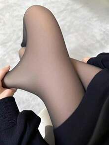 Women Fake Translucent Warm Pantyhose Leggings - Fall & Winter Slim Fit Thermal Tights - Black - View 5