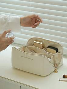 1 Stück Make-up Tasche aus PU, tragbare Kosmetik Aufbewahrungstasche, Organizer mit großer Kapazität für Make-up Utensilien - hergestellt aus wasserundurchlässigem PU Material, mit Reißverschluss, tragbar, geeignet für Reisen, Make-up im Schlafzimmer, Kosmetikaufbewahrung im Badezimmer, Hautpflege, Lippenstifte, Reisezubehör, Wohnheim Mehrzweck, Reiseessentials, Valentinstag Geschenk, Urlaubsgeschenk - Braun - Übersicht 6