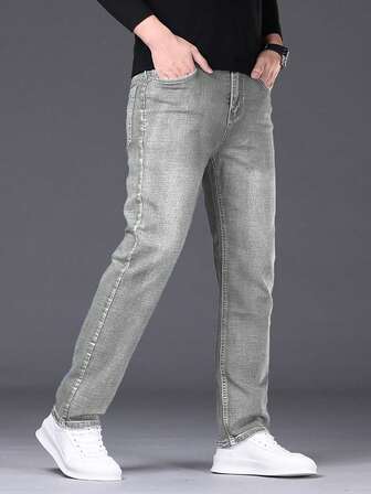 Herrjeans med smal passform och fickor för casual business