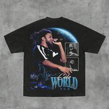 J. Cole Print Short Sleeve Graphic Unisex-Shirt Menswear Top Man Tshirt Streetwear Shortsleeve Crewneck - màu đen - Xem 4