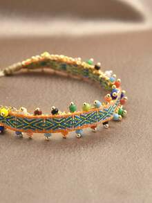 1 pieza Brazalete ajustable trenzado chapado en oro de 18K con estilo bohemio para mujer - Multicolor - Ver 2