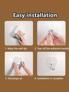 50 piezas Ganchos de pared claros con adhesivo fuerte - Estilo casual, fácil de instalar, sin necesidad de perforar, ganchos en forma de corazón de plástico para cocina y baño, organizador de almacenamiento montado en la pared, organizador de baño, decoración de baño de verano - transparente - Ver 8