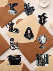 50 pièces Autocollants de la série magique de la forêt sombre, convenant aux coques de téléphone asymétriques, aux ordinateurs portables, aux bouteilles d'eau, aux scrapbooks, aux cahiers - Pack d'autocollants décoratifs uniques, autocollants colorés à usage unique pour le collage DIY - Multicolore - Voir 6