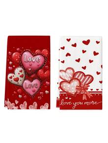 2 Pcs Red Heart-Shaped Kitchen Towels - Eternal Love Valentine's Day Dish Towels Anniversary Towels Wedding Towels Home Decor Kitchen & Bathroom Towels - Burgundy - View 6