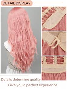 28-32 Inch Elegant Pink Long Curly Synthetic Wig With Natural Bangs, Wavy Curly Synthetic Wig Suitable For Women - Heat Resistant Fiber, Natural Middle Part, Full Curl, Suitable For Daily Wear, Parties And Halloween - Multicolor - View 6