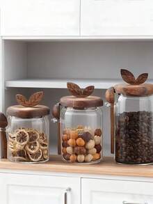 3pcs Multi-Purpose Glass Food Storage Containers With Lids - Dishwasher , Suitable For Coffee Beans, Candies, Cookies, Pasta, Nuts And Spices - 16.9oz/20.28oz/27.05oz Capacity Options, Great For Storing Coffee, Sugar, Flour, Candies, Tea, Coffee Beans, Oats, Grains And Seasonings, Perfect Gift For Autumn/Winter - Transparent - View 5