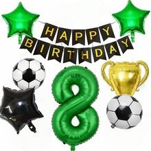 Balón de fútbol, balón de trofeo, globos de cumpleaños con temática verde, decoraciones de fiesta, accesorios para fotos - Verde - Ver 16