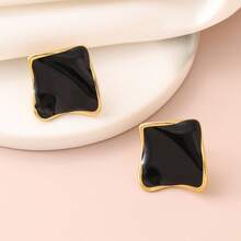 New Stylish Asymmetrical Square Stud Earrings, Colorful Drip Oil Geometric Element Earrings, Enamel Colored Earrings, Versatile Personalized Earrings Suitable For Women, Elegant Jewelry For Weddings, Parties, Carnivals, Christmas, Valentine's Day, Mother's Day, Suitable For Daily Wear And Gatherings - Gold - View 9
