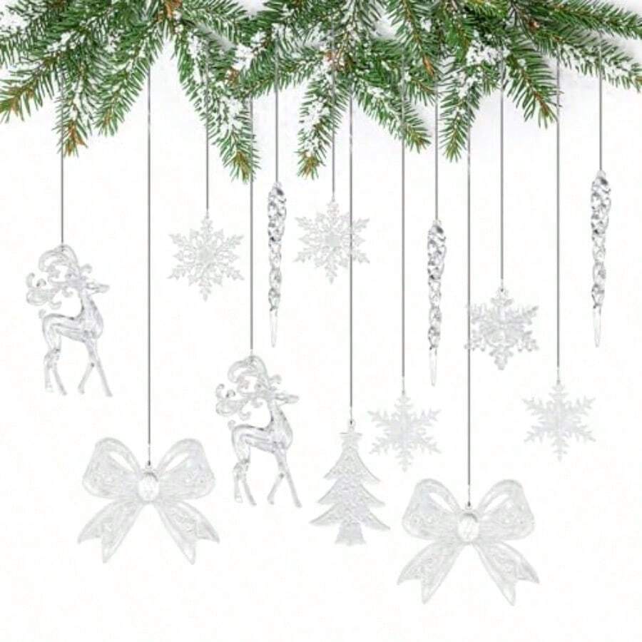 y50 Copos de Nieve Decorativos acrilicos para arbol de Navidad Copos de Nieve Colgantes para arbol de Navidad decoracion para Navidad - Transparente - View 1