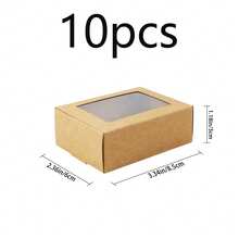 50个/10个装小号长方形牛皮纸盒，带透明窗口，尺寸为3.33英寸 x 2.35英寸 x 1.18英寸，迷你肥皂礼品盒，适用于包装珠宝、展示婚礼派对回礼（棕色）