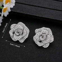 1 Pair Elegant Cubic Zirconia Camellia Flower Decorated Earrings, Suitable For Women, Wedding/Luxury Party Wear - 1Pair - View 5