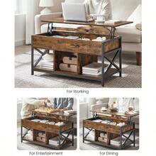Lift Top Coffee Table For Living Room Industrial Coffee Table With Hidden Compartments And Storage Shelf Steel Frame 50 X 100 X 49-62 Cm Rustic Brown And Ink Black ULCT202B01 - RusticBrownInkBlack - View 8