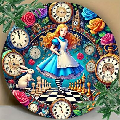 Alice In Wonderland Inspired Round Sign - Colorful Summer Decor For Windows, Wreaths & Rooms - Perfect For Bedroom, Living Room, And Doorway Wall Decoration (8x8 Inches).