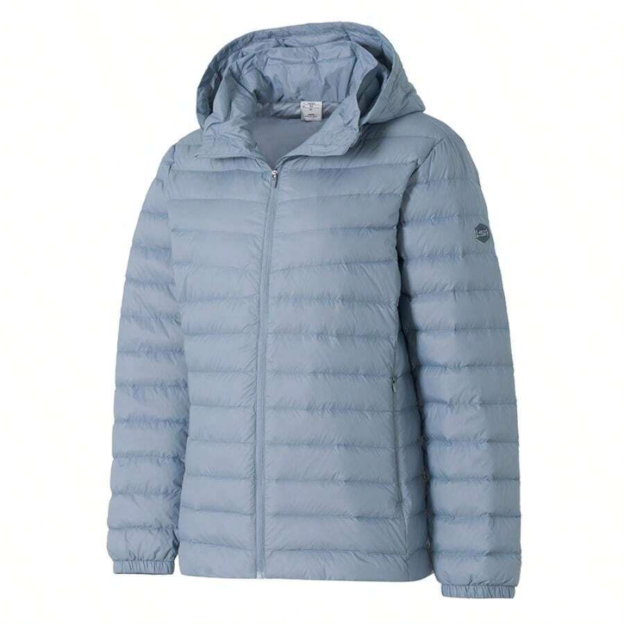 Skechers Women's Lightweight Down Jacket, Casual Outdoor Travel Hooded Bomber Jacket - Trade Wind Ash - View 1