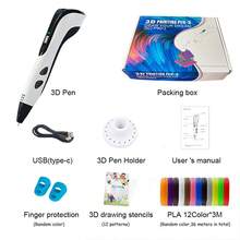 High Temperature 3D Printing Pen Kit, Includes 12 Colors PLA Filaments, Base, Drawing Board, Heat-Resistant Finger Sleeve - White - View 8