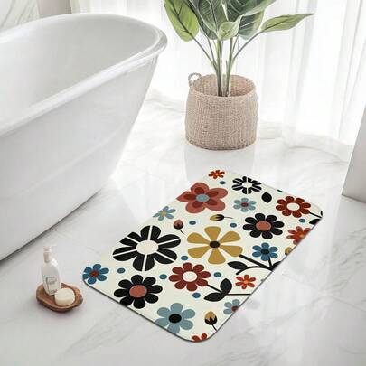 1件中世纪花卉图案浴室地垫，浴室地毯，装饰地毯，门垫，柔软绒面印花地毯，可水洗，适用于客厅，复古花卉图案地毯，室内防滑印花仿羊毛装饰室内入口地毯，适用于洗衣房、游戏室、办公室、卧室、客厅、浴室、玄关。