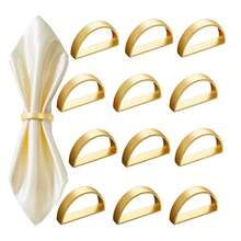 4-24pcs Matte Gold D-Shape Napkin Rings, Semi-Circle Gold Metal Napkin Holders, Tabletop Decor For Dining, Wedding, Party - Gold - View 9