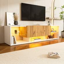 Television Stands & Entertainment Centers - Oak Natural Wood + Antique White - View 5