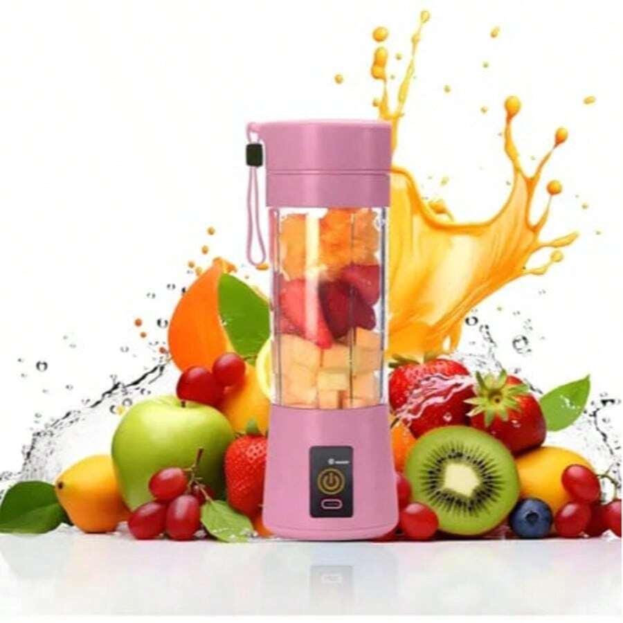 Mini Portable Blender With 4 Blades, Rechargeable Micro USB Cable, Shake, Take Juice Cup, Kitchen - Pink - View 1