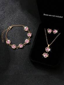 6/5Pcs Elegant, Fashionable, Exquisite Business Classic Square Quartz Watch Paired With Rhinestone Necklace, Bracelet, Ring, Earring Set Is Suitable For Girls' Jewelry Sets, Making It The Perfect Gift For Parties, Celebrations, Travel, Back To School Season, Christmas, Family And Friends Gifts, And Souvenirs (Excluding Box)