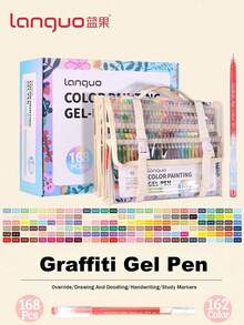 Languo 168支装收纳袋笔记本笔套装，高性价比记事笔，绘画涂鸦笔记本书写马克笔，强效覆盖，均匀出墨，美术用品马克笔，用于书写笔记 [适用于专业艺术绘画用途] 适合日常送礼 - 套裝 - 查看 4