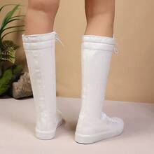 love ycodo Women & Girls Student Canvas Flat Over-The-Knee Boots, Side Zipper, Suitable For Dresses, Jeans, Parties, Cheerleading - White - View 6